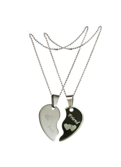 Two Pieces Couple Heart Shape Necklace by Menjewell 